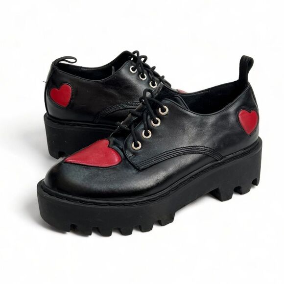 Lamoda Red Heart Black Platform Oxfords Size 6 - Picture 1 of 15